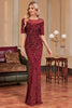 Load image into Gallery viewer, Burgundy Mermaid Round Neck Sequins Long Prom Dress