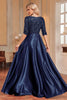 Load image into Gallery viewer, Black A-Line V Neck Sequins Short Sleeves Long Prom Dress