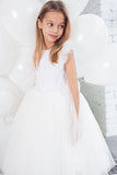 White A Line Round Neck Sleeveless Tulle Flower Girl Dress