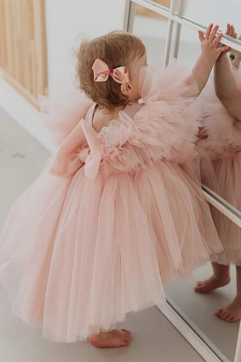 Load image into Gallery viewer, Blush Pink A Line Tulle Girl Dress With Cap Sleeves