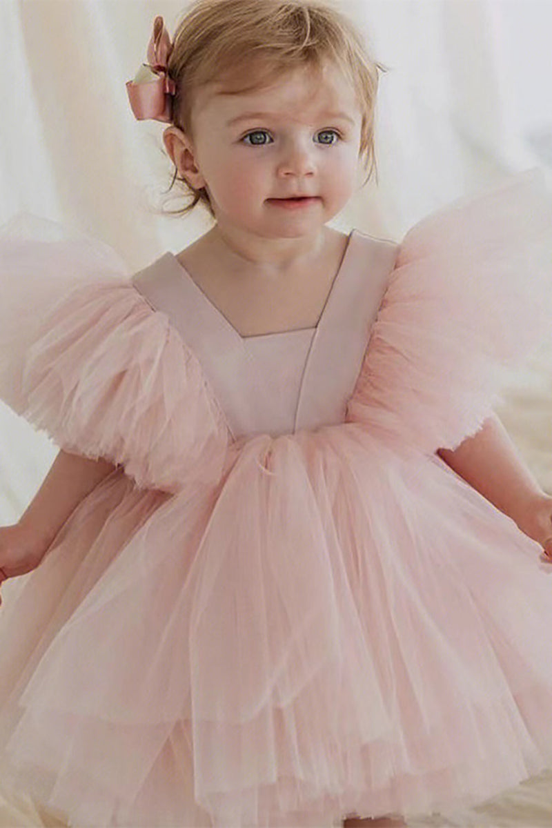 Load image into Gallery viewer, Blush Pink A Line Tulle Girl Dress With Cap Sleeves