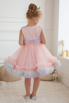 Pink A-Line Ruffles Flower Girl Dress