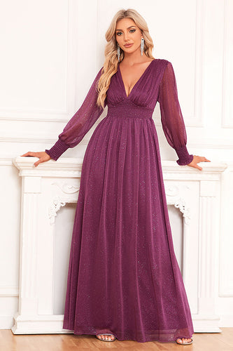 Long Sleeves Grape A Line Mother of the Bride Dress