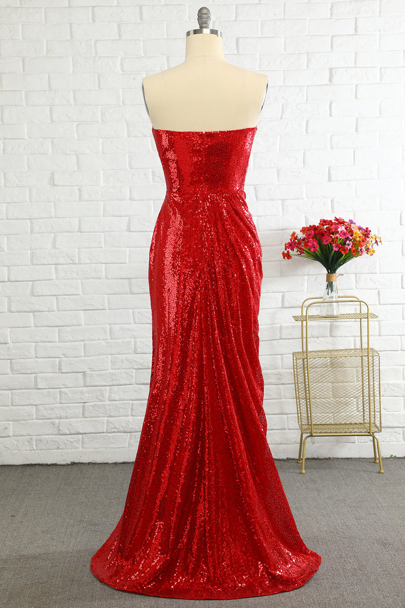 Load image into Gallery viewer, Sheath Sweetheart Red Sequins Prom Dress with Sequins