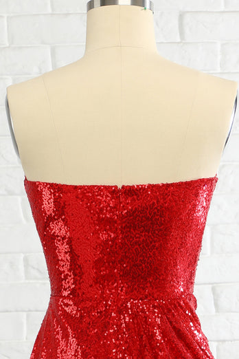 Sheath Sweetheart Red Sequins Prom Dress with Sequins