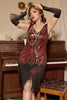 Load image into Gallery viewer, Burgundy V Neck Sleeveless 1920s Dress