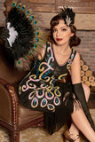 Black Blue Asymmetrical V Neck 1920s Flapper Dress