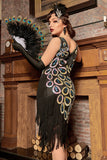 Black Blue Asymmetrical V Neck 1920s Flapper Dress