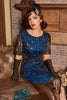 Load image into Gallery viewer, Gold Sequins Fringe 1920s Dress with Short Sleeves