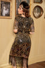 Load image into Gallery viewer, Blue Sequined Fringe Gatsby 1920s Dress with Sleeves