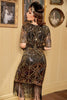Load image into Gallery viewer, Gold Sequins Fringe 1920s Dress with Short Sleeves