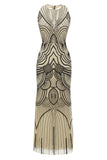 Black Gold Ivory 1920s Formal Party Dress