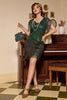 Load image into Gallery viewer, Black Golden 1920s Gatsby Dress with Fringes
