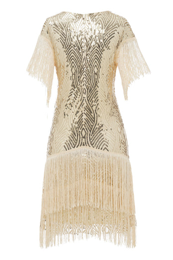 1920S Vintage Sequined Flapper Dress With Fringes
