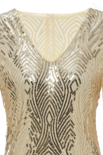 1920S Vintage Sequined Flapper Dress With Fringes