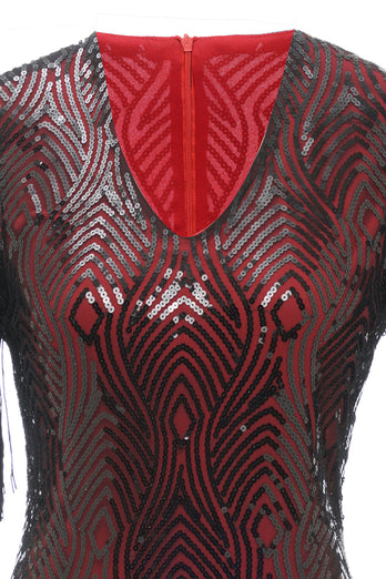 Black Red V Neck 1920s Gatsby Dress