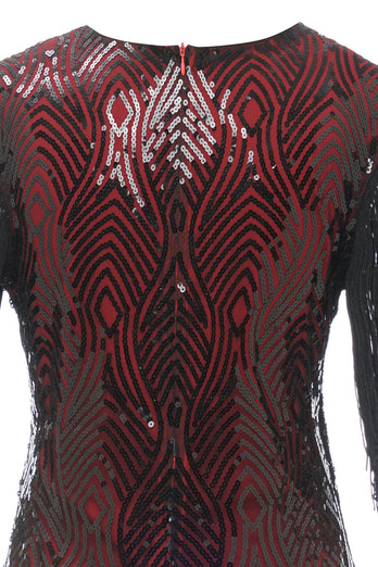 Black Red V Neck 1920s Gatsby Dress