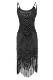 Spaghetti Straps Black 1920s Dress