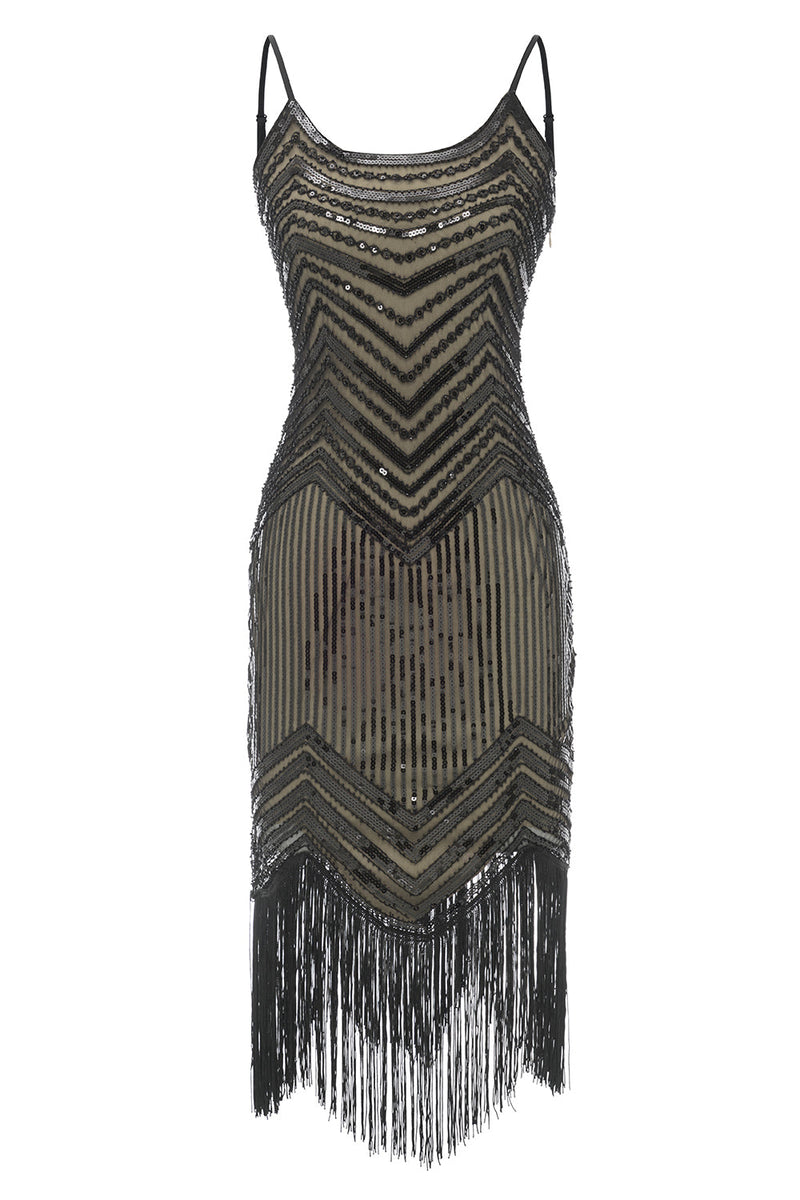 Load image into Gallery viewer, Bodycon Black Silver Sequined 1920s Dress