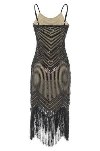 Black Spaghetti Straps Sequined 1920s Dress