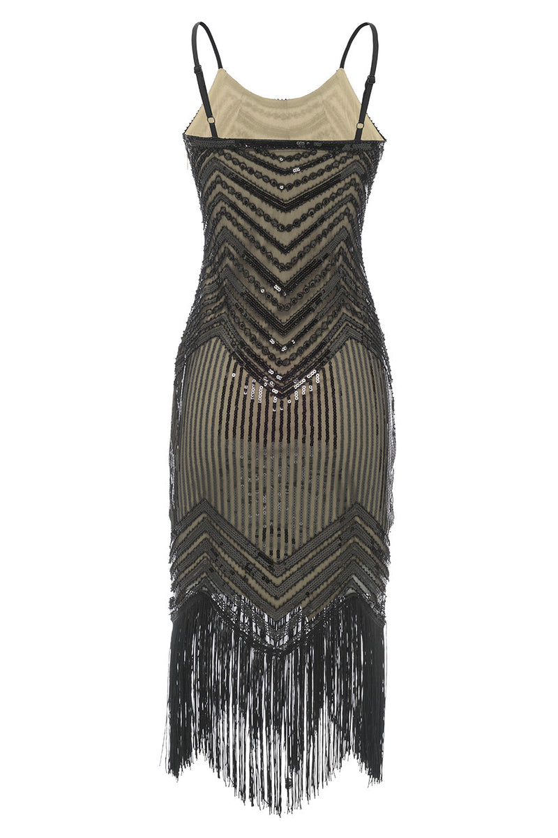 Load image into Gallery viewer, Black Spaghetti Straps Sequined 1920s Dress