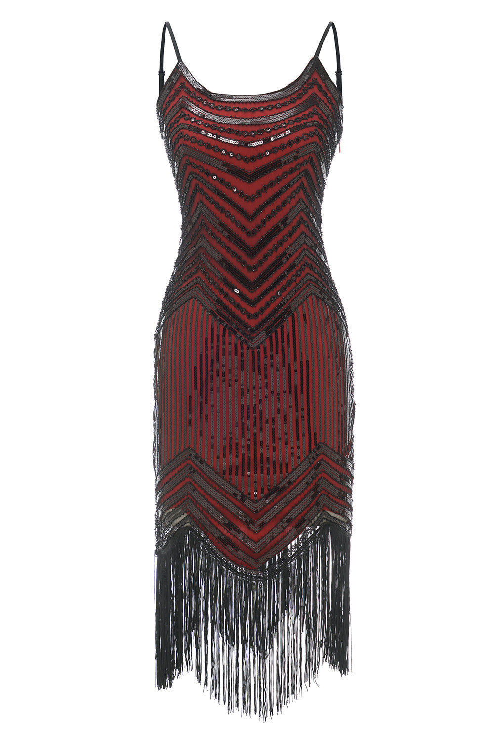 Black Red Spaghetti Straps 1920s Dress