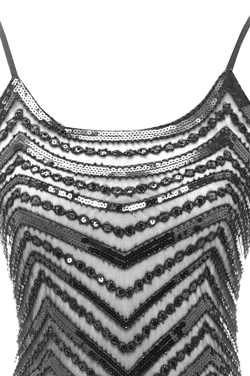 Load image into Gallery viewer, Bodycon Black Silver Sequined 1920s Dress