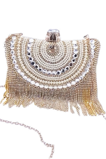 Golden Beaded Pearls Party Clutch