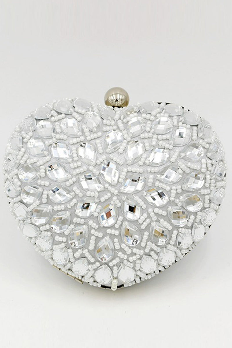 Load image into Gallery viewer, Silver Beaded Heart Shaped Party Clutch
