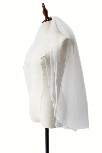 White Handmade Beaded Mid-Length Bridal Veil