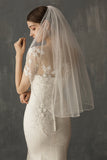 White Handmade Beaded Mid-Length Bridal Veil