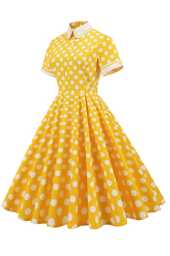 Yellow Polka Dots Spring 1950s Dress