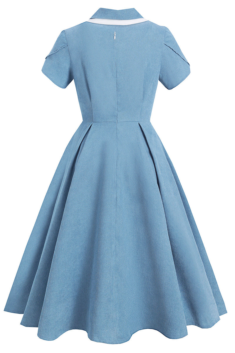 Load image into Gallery viewer, Vintage Blue Solid 1950s Swing Dress