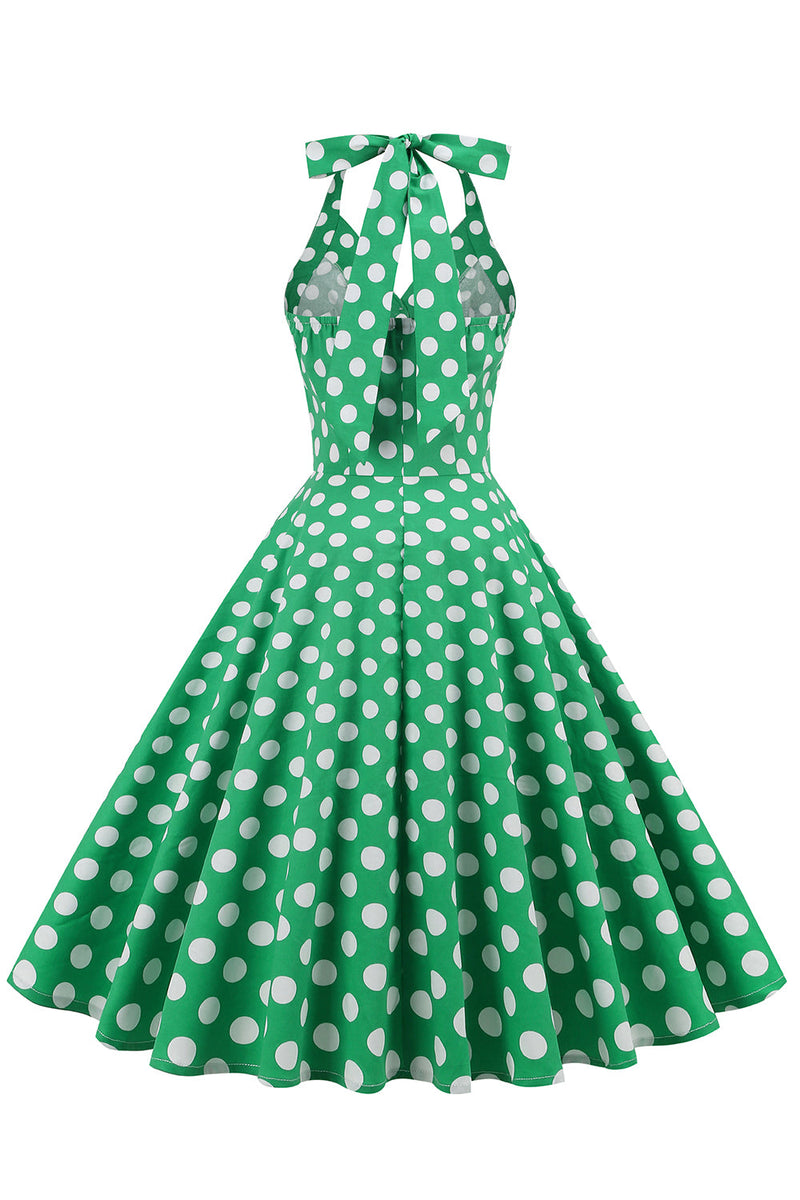 Load image into Gallery viewer, Green Halter Polka Dots 1950s Dress
