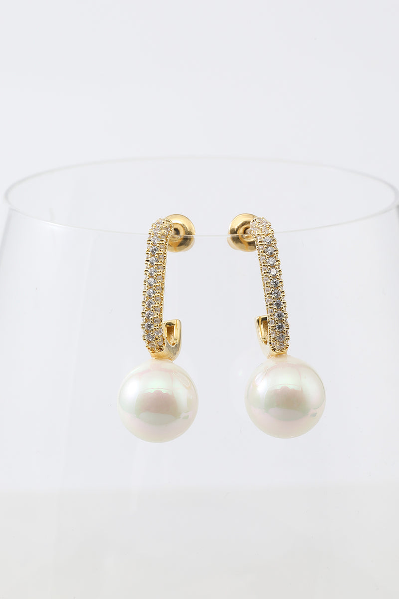 Load image into Gallery viewer, Pearl  Beading Golden Earrings