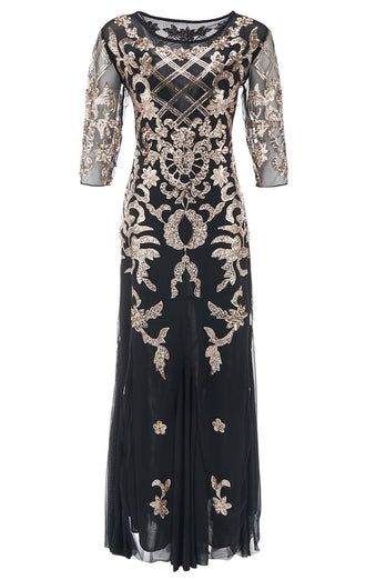 Black Golden Sequins 1920s Dress