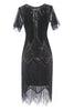 Load image into Gallery viewer, Black Sequined Beaded Fringe 1920s Dress