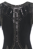 Black Sequined Beaded Fringe 1920s Dress