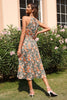 Load image into Gallery viewer, Halter Floral Print Green Summer Dress