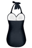 Load image into Gallery viewer, Black One Piece Halter Swimsuit
