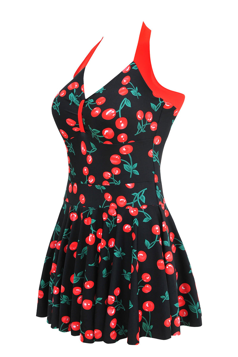 Load image into Gallery viewer, Plus Size Black and Red Cherry Printed Swimwear