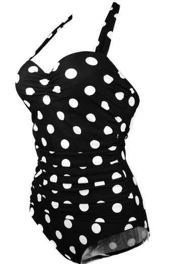 Plus Size Black White Polka Dots Swimwear