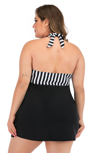 Plus Size Black and White Striped Swimwear