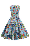 Light Blue Floral Vintage 1950s Dress