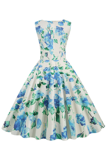 Light Blue V Neck 1950s Vintage Dress