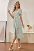 Load image into Gallery viewer, Floral Light Green Vintage Summer Dress with Sleeves