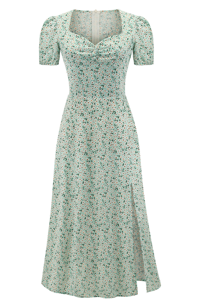 Load image into Gallery viewer, Light Green Floral 1950s Vintage Dress with Sleeves