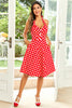 Load image into Gallery viewer, Hepburn Style Halter Neck Red Button Polka Dots 1950s Dress