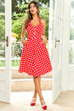 Hepburn Style Halter Neck Red Button Polka Dots 1950s Dress