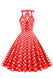 Red Button Polka Dots 1950s Pin Up Dress